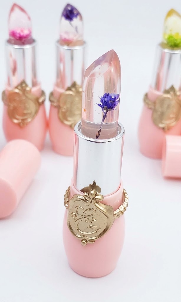 FirstFly Flower Jelly Lipstick tubes with suspended dried flowers